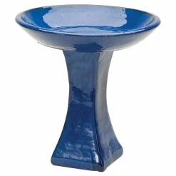 H39cm Blue Glazed Ceramic Bird Bath