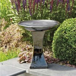 H39cm Glazed Mirror Ceramic Bird Bath