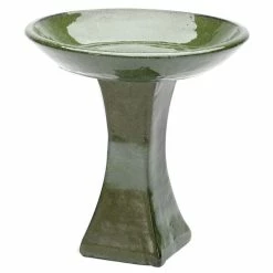 H39cm Green Glazed Ceramic Bird Bath
