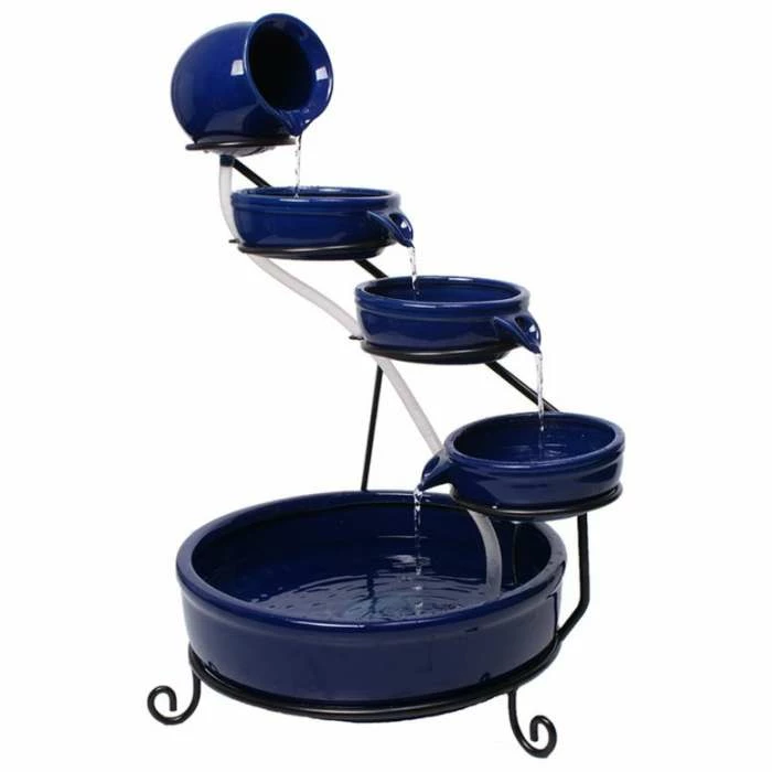 H55cm Blue Solar Ceramic Water Feature with Battery Backup and Lights by Solaray - Image 2