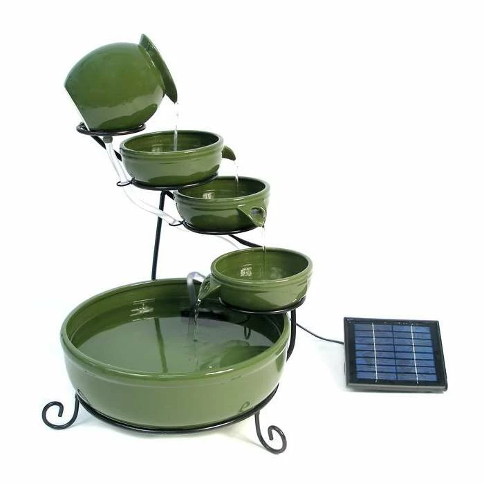 H55cm Green Solar Ceramic Water Feature with Battery Backup & LEDs by Solaray - Image 3