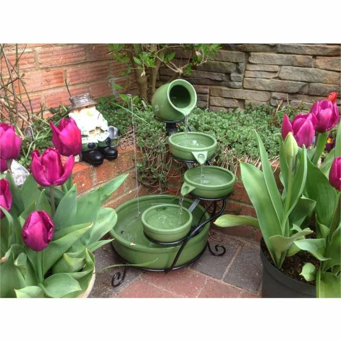 H55cm Green Solar Ceramic Water Feature with Battery Backup & LEDs by Solaray - Image 5