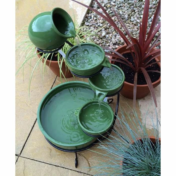 H55cm Green Solar Ceramic Water Feature with Battery Backup & LEDs by Solaray - Image 7