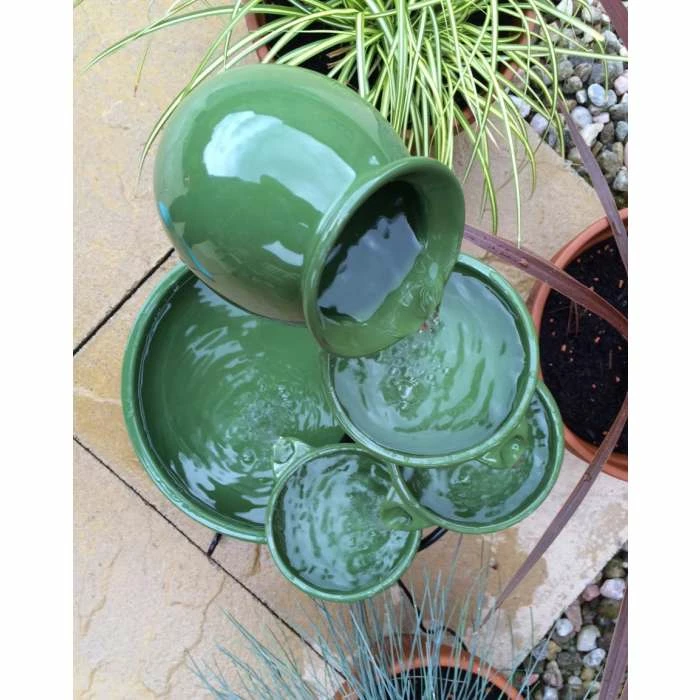 H55cm Green Solar Ceramic Water Feature with Battery Backup & LEDs by Solaray - Image 8