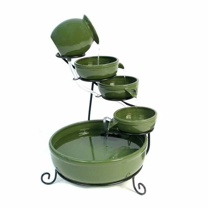 H55cm Green Solar Ceramic Water Feature with Battery Backup & LEDs by Solaray - Image 2