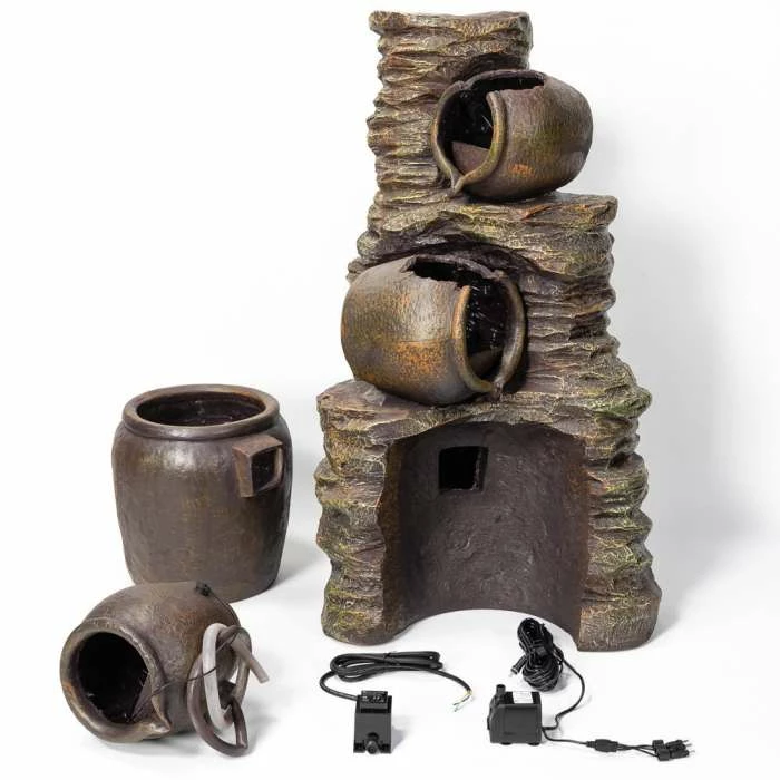 H117cm Noble 4-Tier Oil Jar Water Feature with Lights | Indoor/Outdoor Use by Ambienté - Image 5