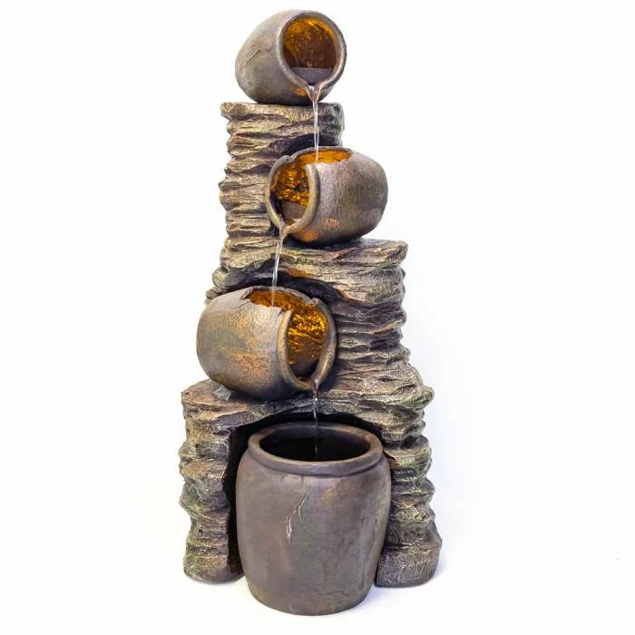 H117cm Noble 4-Tier Oil Jar Water Feature with Lights | Indoor/Outdoor Use by Ambienté - Image 7