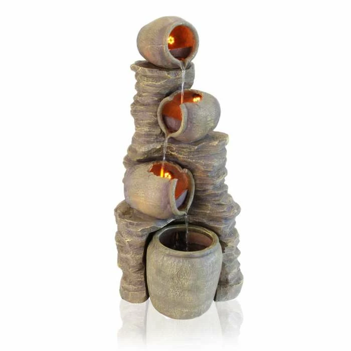 H117cm Noble 4-Tier Oil Jar Water Feature with Lights | Indoor/Outdoor Use by Ambienté - Image 2