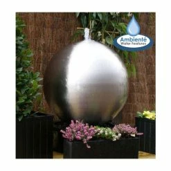 H60cm Brushed Sphere Stainless Steel Water Feature by Ambienté