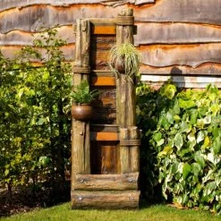 180cm Log Wall Falls and Bowls Cascading Planter Water Feature With Lights By Ambienté