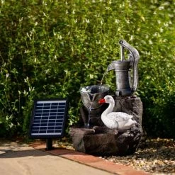 49cm Solar Duck At The Well Tiered Cascading Water Feature With Battery Backup and Lights By Solaray