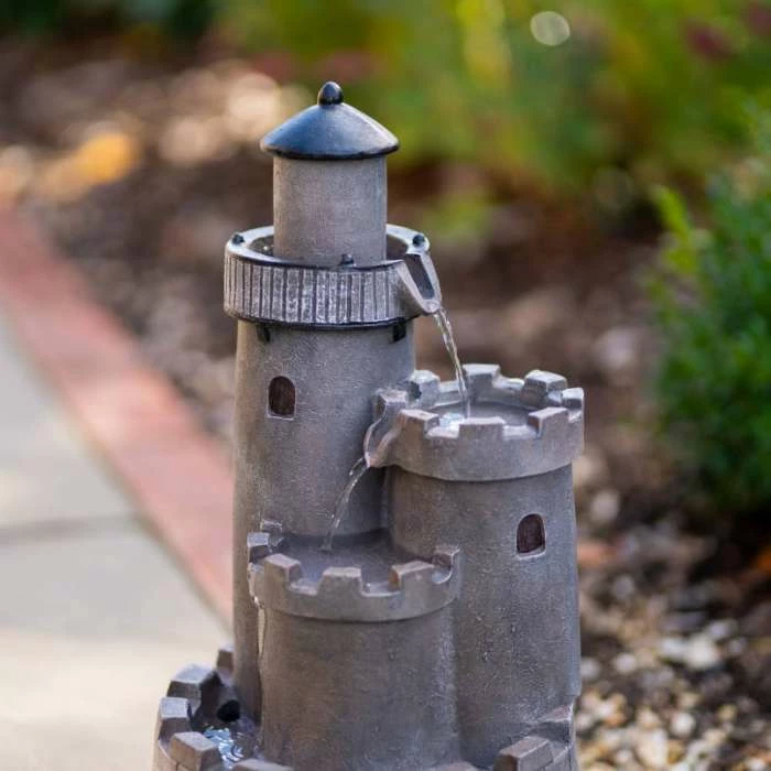 49cm Solar Grey Castle Tiered Cascading Water Feature With Battery Backup and Lights By Solaray - Image 5