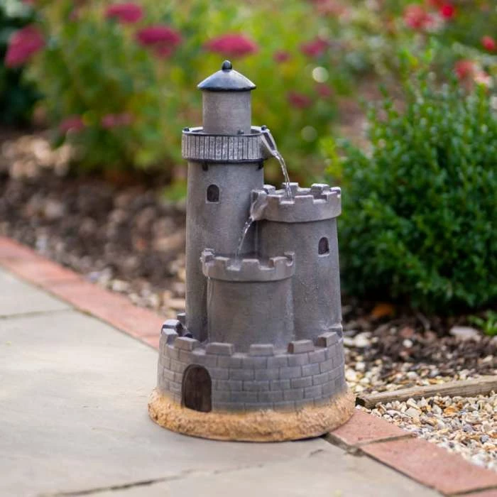 49cm Solar Grey Castle Tiered Cascading Water Feature With Battery Backup and Lights By Solaray - Image 8