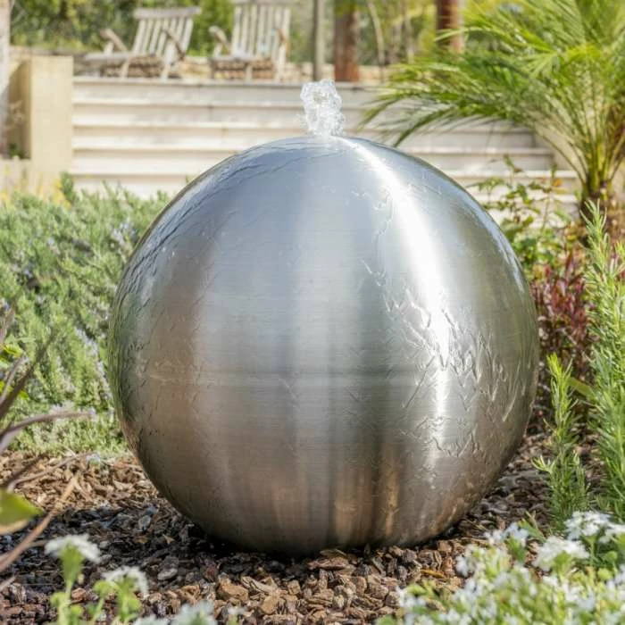 H75cm Brushed Sphere Stainless Steel Water Feature with Lights by Ambienté - Image 7