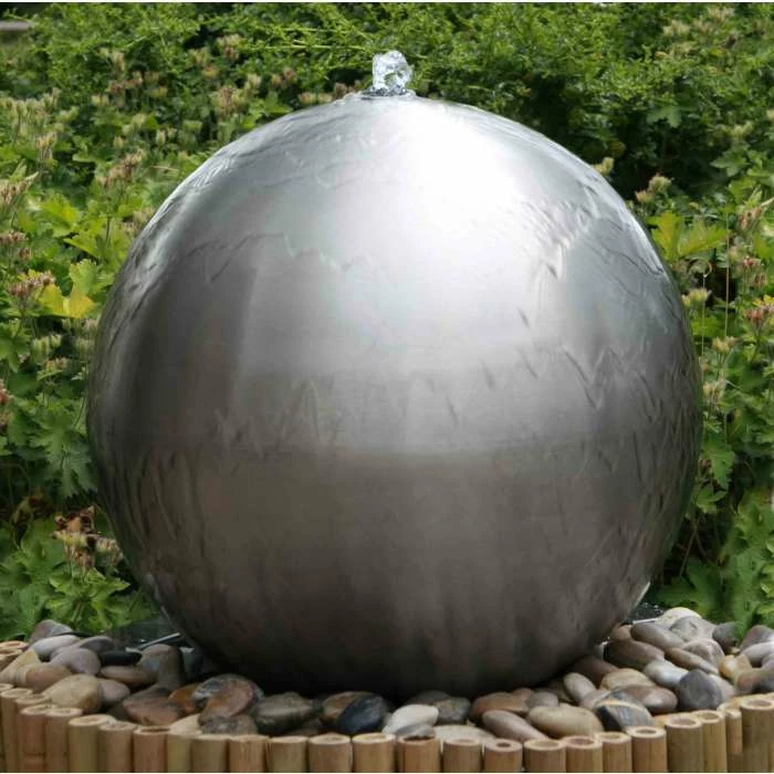 H75cm Brushed Sphere Stainless Steel Water Feature with Lights by Ambienté - Image 2