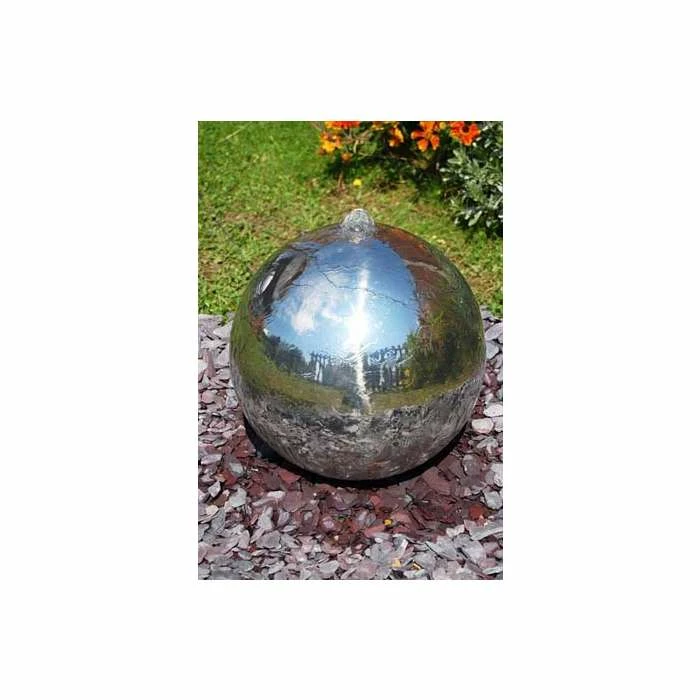 H75cm Polished Sphere Stainless Steel Water Feature with Lights by Ambienté - Image 3