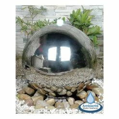 H75cm Polished Sphere Stainless Steel Water Feature with Lights by Ambienté
