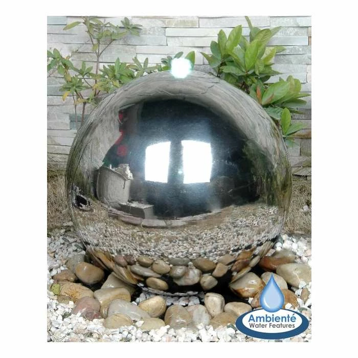 H75cm Polished Sphere Stainless Steel Water Feature with Lights by Ambienté