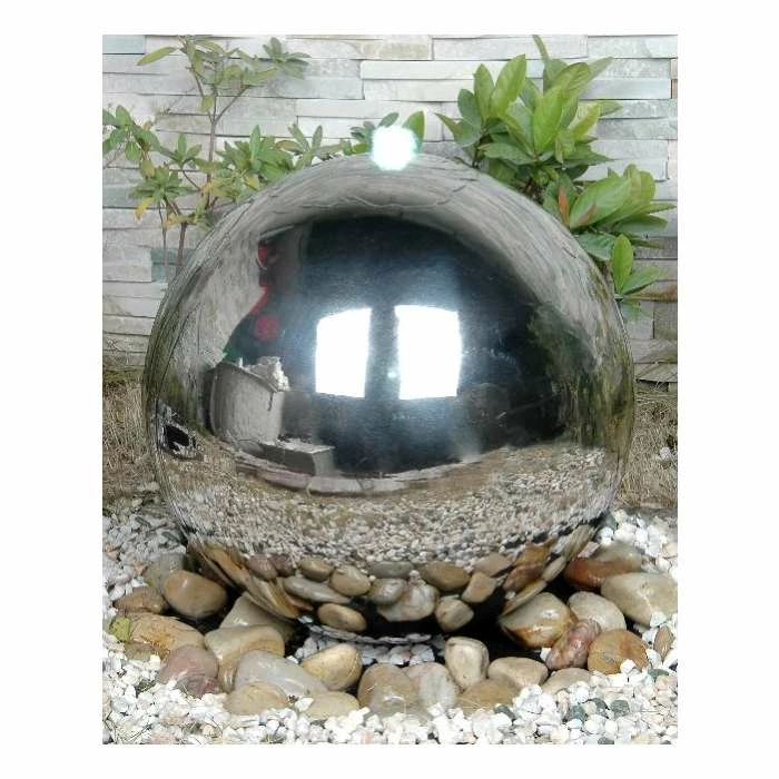 H75cm Polished Sphere Stainless Steel Water Feature with Lights by Ambienté - Image 2