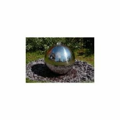 W5ft Polished Stainless Steel Sphere Water Feature with Lights - By Ambienté