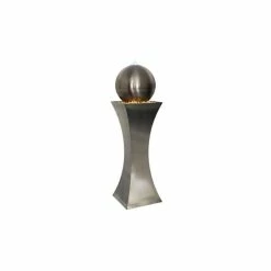 H118cm Brushed Hourglass & Sphere Water Feature with Lights | Indoor/Outdoor Use by Ambienté