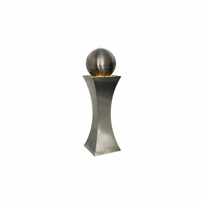 H118cm Brushed Hourglass & Sphere Water Feature with Lights | Indoor/Outdoor Use by Ambienté