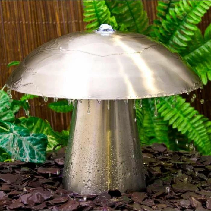 H49cm Abbey Falls Mushroom Stainless Steel Water Feature with Lights by Ambienté - Image 3