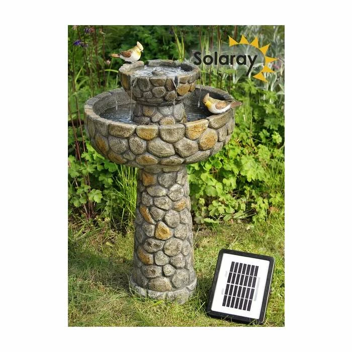 H68cm Cobbled Solar Bird Bath & Water Fountain by Solaray