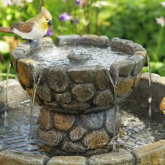 H68cm Cobbled Solar Bird Bath & Water Fountain by Solaray - Image 2