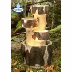 H75cm 3-Tier Log Cascading Water Feature with Lights | Indoor/Outdoor Use by Ambienté