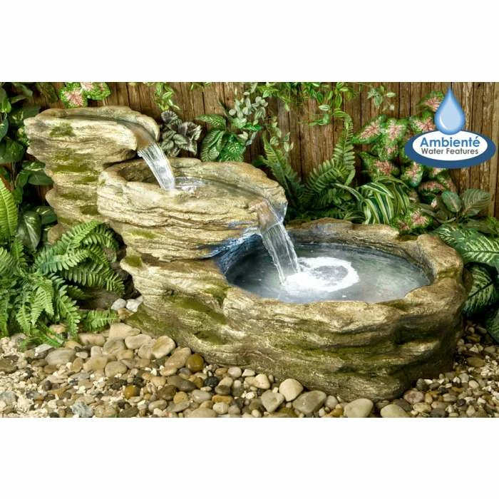 H63cm Cascading Stone River Water Feature with Lights | Indoor/Outdoor Use by Ambienté
