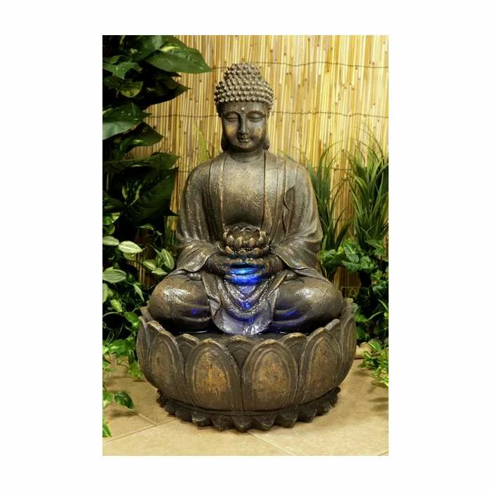H57cm Blossoming Buddha Water Feature with Lights | Indoor/Outdoor Use by Ambienté