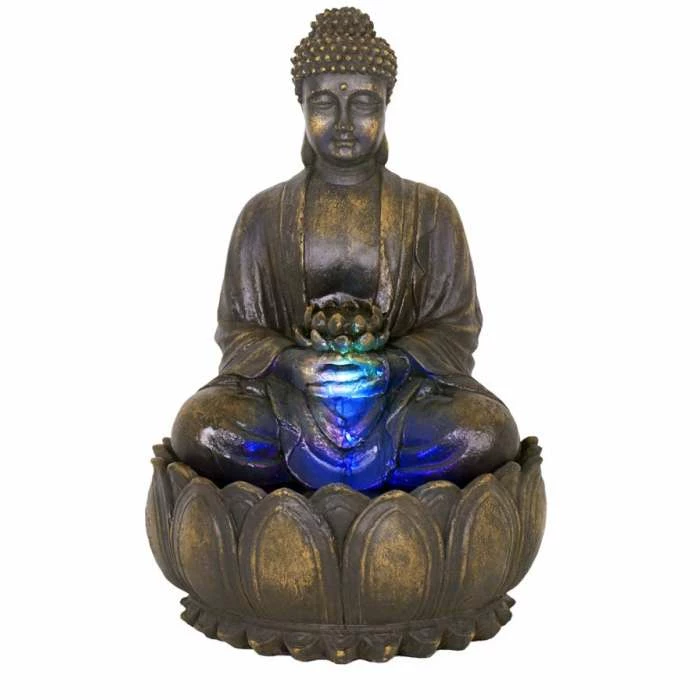 H57cm Blossoming Buddha Water Feature with Lights | Indoor/Outdoor Use by Ambienté - Image 2
