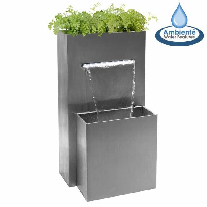 H89cm Berkeley Stainless Steel Waterfall Planter with Lights | Indoor/Outdoor Use by Ambienté