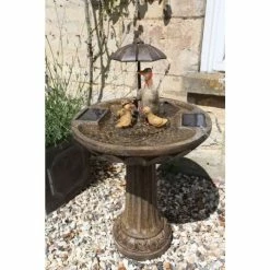 H84cm Duck Family & Umbrella Solar Water Feature