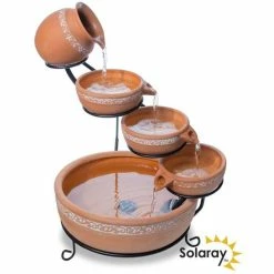 55cm Ladonas Inlaid Terracotta Solar Cascade Water Feature with Battery Backup and LED Lights by Solaray™