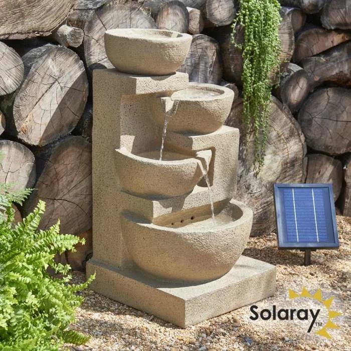 H72cm Kendal 4-Tier Cascading Solar Water Feature with Lights by Solaray