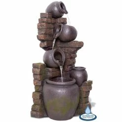 H120cm York 3-Tier Cascading Jars Water Feature & Planter with Lights by Ambienté