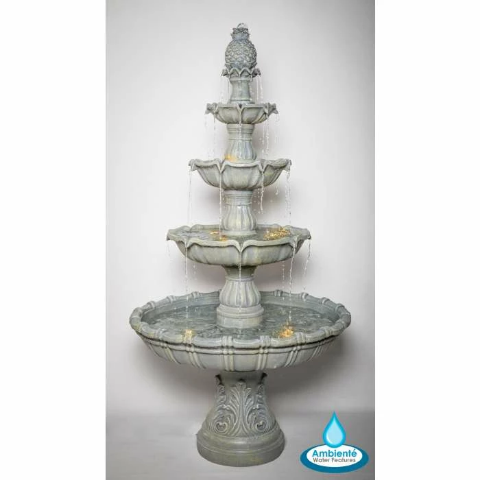 H204cm Regal Stone Effect 4-Tier Water Fountain with Lights by Ambienté