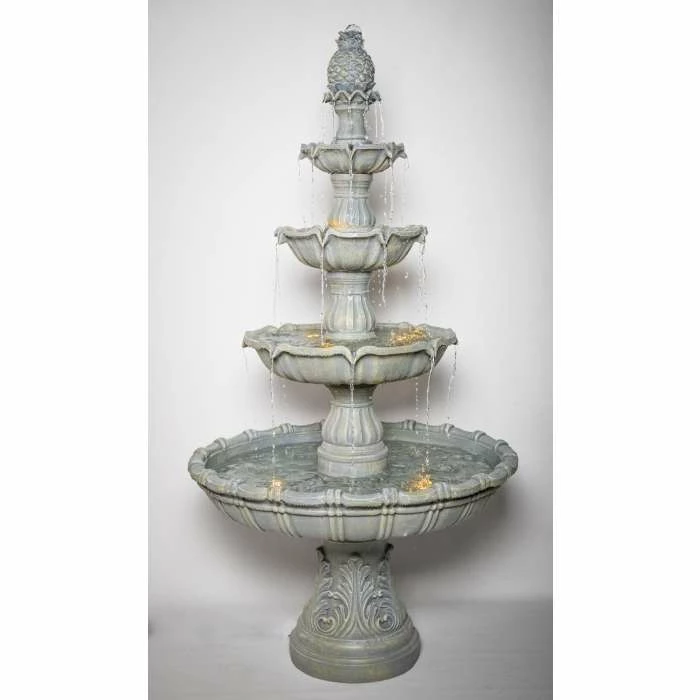 H204cm Regal Stone Effect 4-Tier Water Fountain with Lights by Ambienté - Image 2