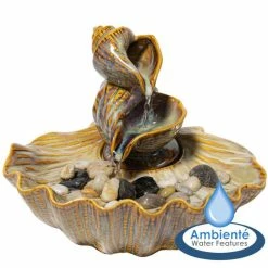 H25cm Osuna Cascading Shell Ceramic Tabletop Water Feature | Indoor/Outdoor Use by Ambienté