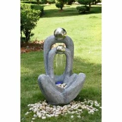 Meditating Couple 2 Stainless Steel Spheres Water Feature with Light
