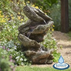 H103cm Rocky River Cascading Water Feature with Lights | Indoor/Outdoor Use by Ambienté