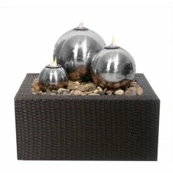 H59cm Magma Triple Sphere Stainless Steel Fire & Water Feature | Indoor/Outdoor Use by Ambienté