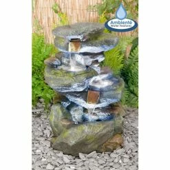 H55cm Bekko Falls 3-Tier Cascading Water Feature with Lights by Ambienté