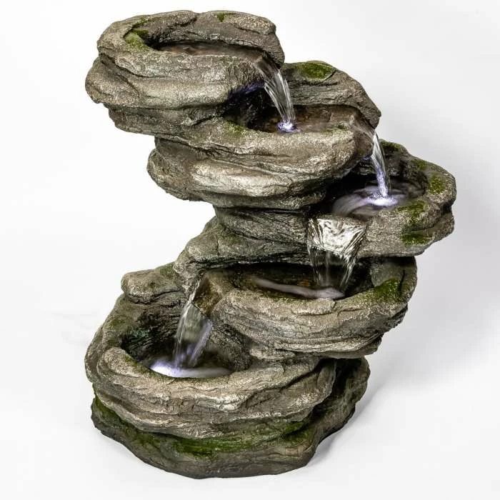 H56cm Sanke Steps 5-Tier Cascading Water Feature with Lights by Ambienté - Image 2