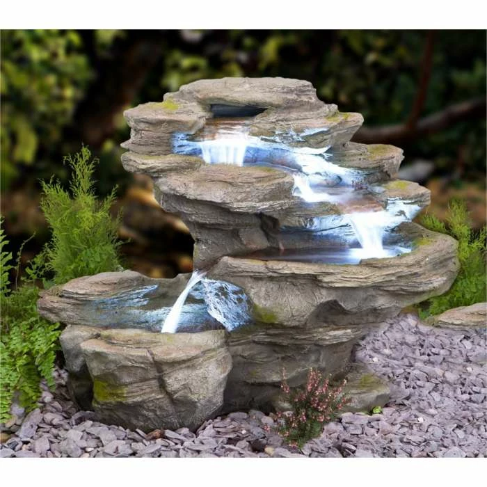 H65cm Ogen River Leap 4-Tier Cascading Water Feature with Lights | Indoor/Outdoor Use by Ambienté - Image 5