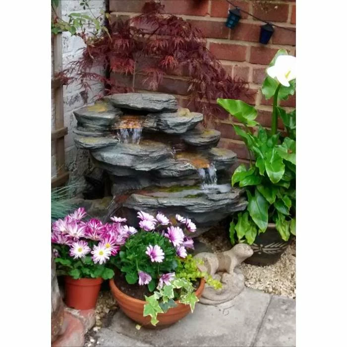 H65cm Ogen River Leap 4-Tier Cascading Water Feature with Lights | Indoor/Outdoor Use by Ambienté - Image 7