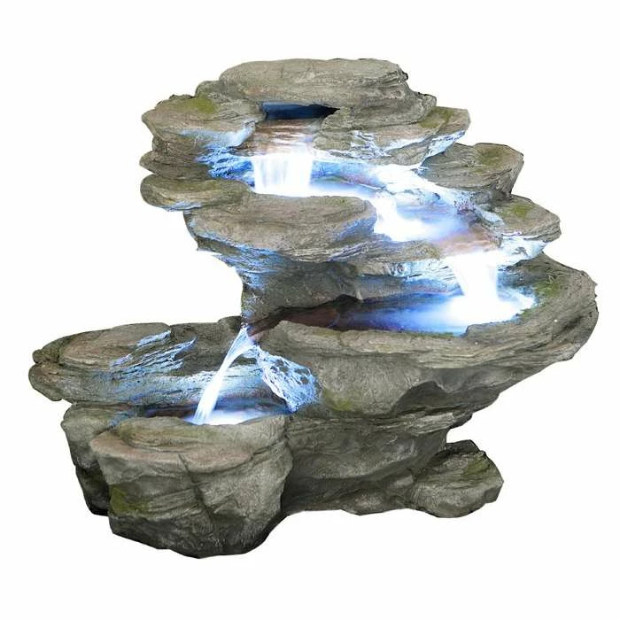 H65cm Ogen River Leap 4-Tier Cascading Water Feature with Lights | Indoor/Outdoor Use by Ambienté - Image 2