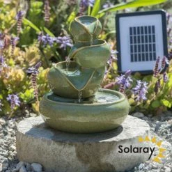 H25cm Cosmos Solar Oil Jar Ceramic Water Feature - Outdoor & Conservatory Use by Solaray